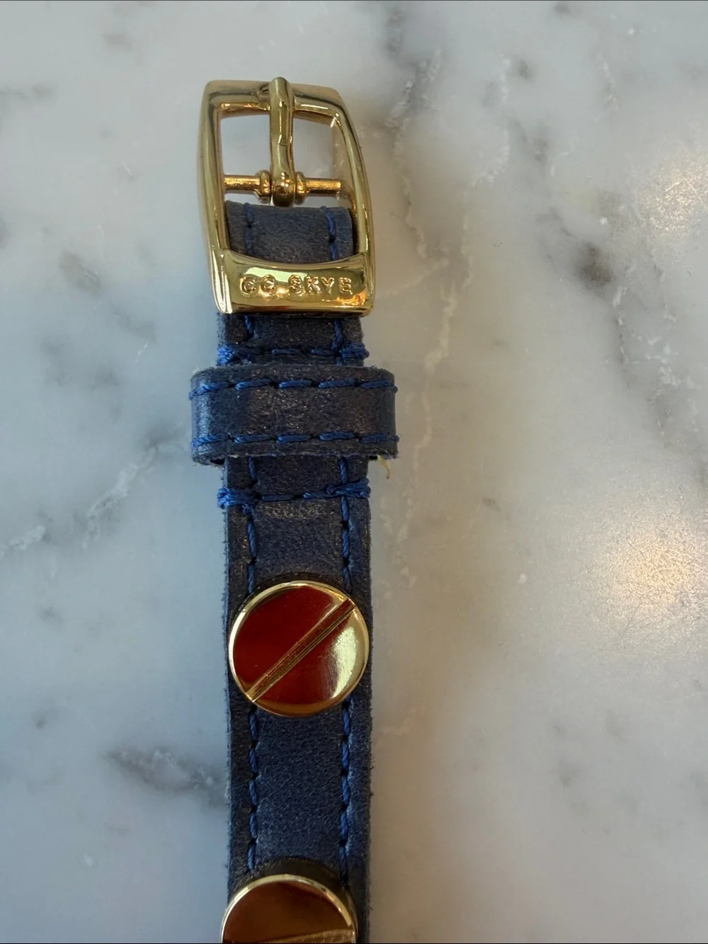 CC Skye Navy Leather Bracelet with Gold Screw-Accents